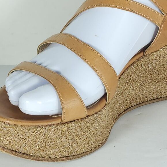 Fratelli Rossetti Women's US6 US36,5 Tan Leather Espadrill Strappy Wedge Sandals - Picture 16 of 16